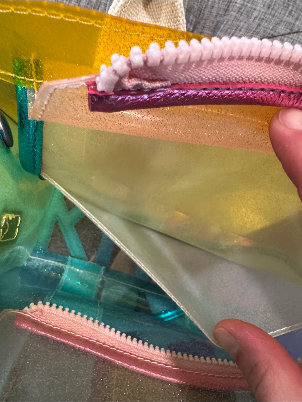 Kurt Geiger Bag Mini Southbank Vinyl Glitter Rainbow Translucent Tote Satchel - Picture 14 of 17